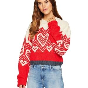 Free People Red and Cream Crew Neck Sweater